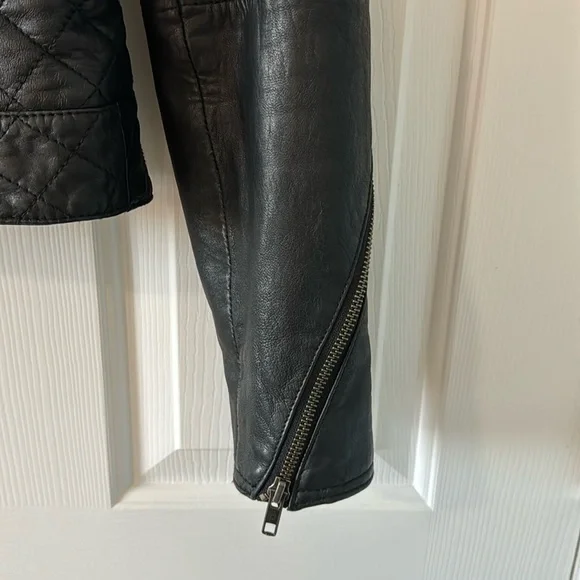 Asos Genuine Leather Moto/Biker Jacket Sz 4 quilted detailing - Picture 4 of 12